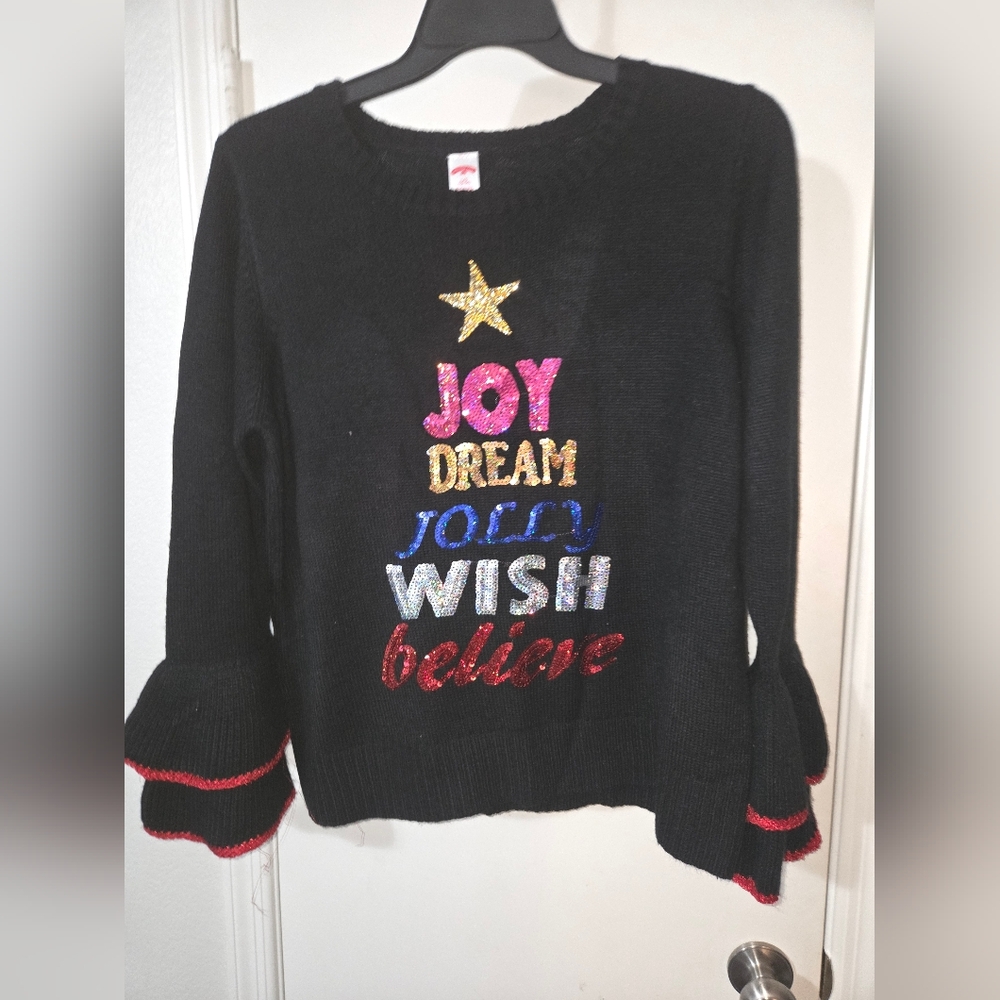 Black Sweater with Colorful Embroidery CHRISTMAS HOLIDAY SWEATER
